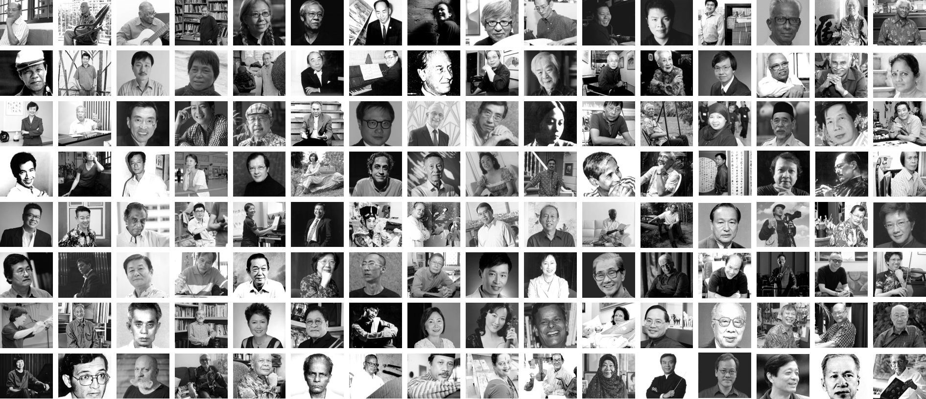 A collage of various people in black and white photos, arranged in rows and columns.